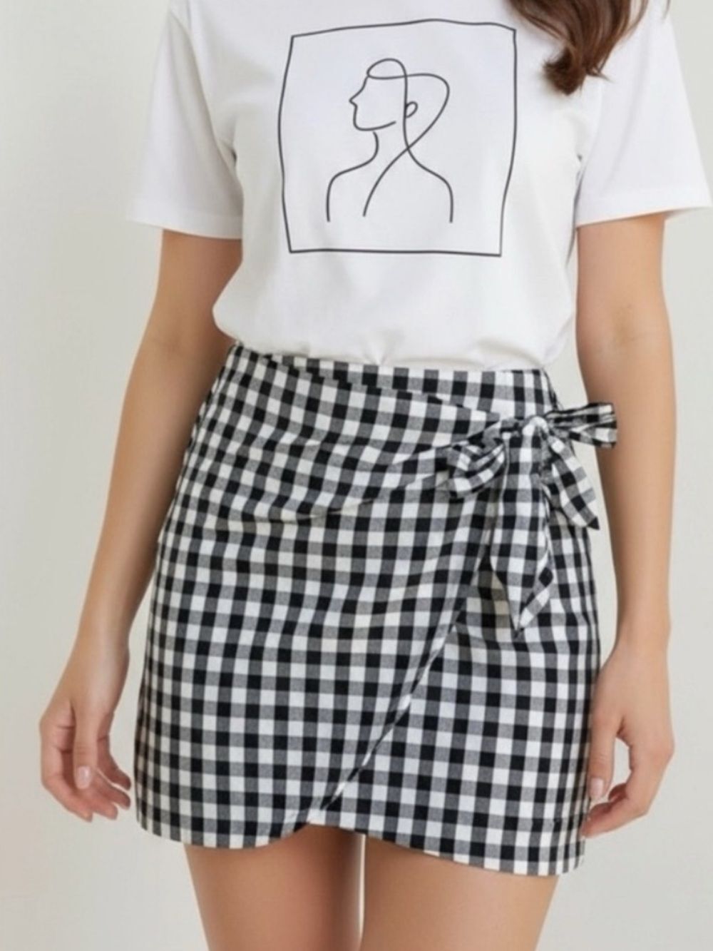 Sezane Pacome Mini Wrap Skirt Black Gingham